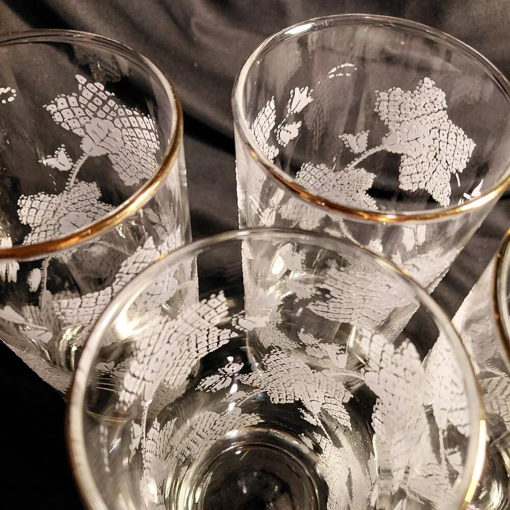 4 Perfect Libbey Vintage Raised Frosted with Gold Rim 10 oz. Glasses - Picture 1 of 4